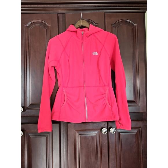 North Face Pink Long Sleeve Full Zipper Fleece Hoodie Size Medium - Picture 1 of 11